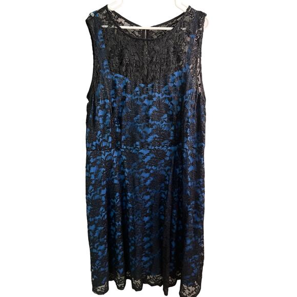Ivy & Blue Sheath Mini Dress 22W Plus Blue Black Lace Cap‎ Sleeve Party Cocktail - Picture 1 of 10